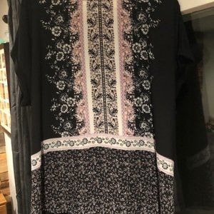 Black flowered front short sleeve shirt